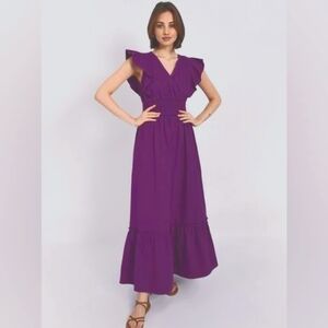 Molly Bracken Purple Maxi-Dress, Wide Smocked Waist, Size XL